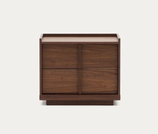 Onix bedside table, 2 drawers, walnut veneer in a dark finish, 60 x 59 cm