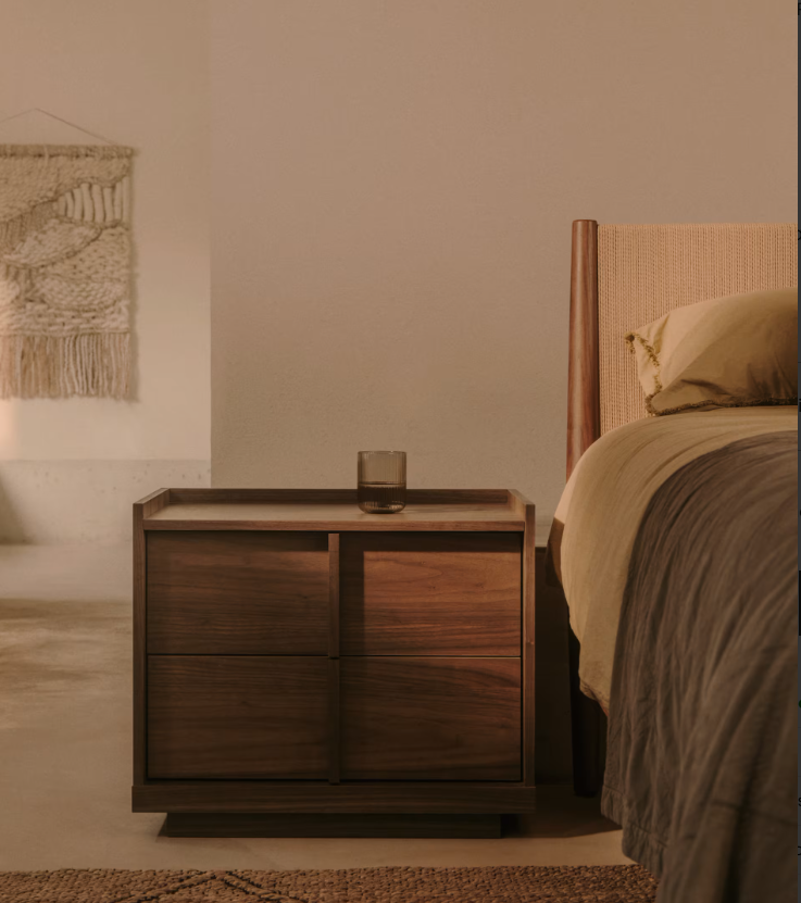 Onix bedside table, 2 drawers, walnut veneer in a dark finish, 60 x 59 cm