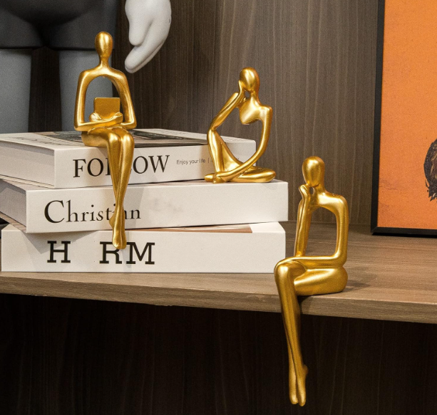 Gold Home Decor Large Thinker Statue Accents, Set of 3