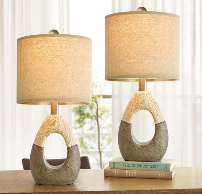 Boho Table Lamp Rattan 19"