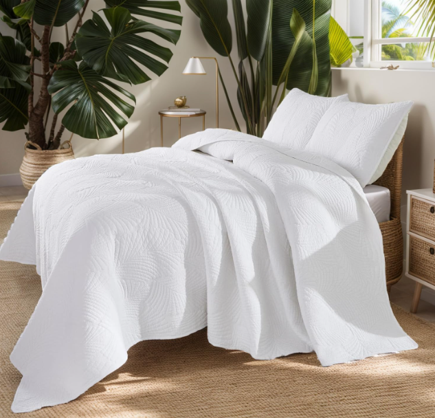 Brandream White Quilt Bedding Set Palm