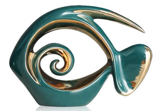 Green Gold Ceramic Fish Figurine