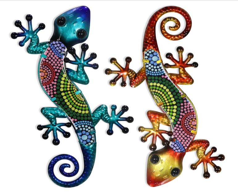 Metal Gecko Wall Art Set Of 2, 15 Inch Lizard