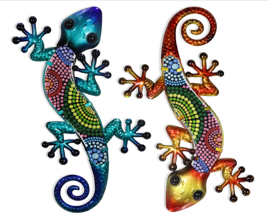 Metal Gecko Wall Art Set Of 2, 15 Inch Lizard