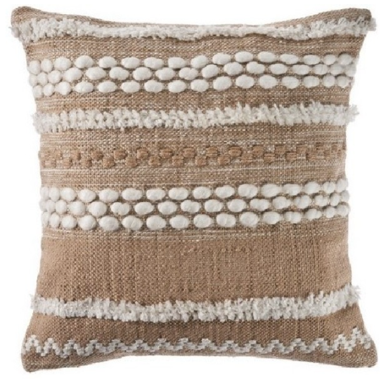 Hand-Woven Beige White Decorative Pillow 20 x 20"