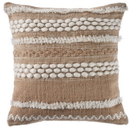 Hand-Woven Beige White Decorative Pillow 20 x 20"