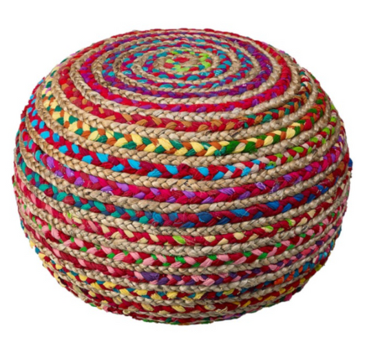 Hand Woven Multi-Color Round Pouf Jute