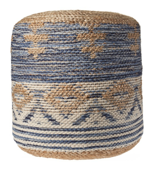 Hand Made Jute and Cotton Navy Pouf