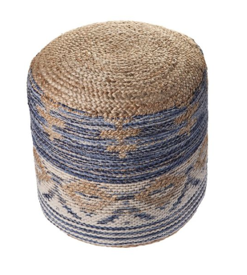 Hand Made Jute and Cotton Navy Pouf