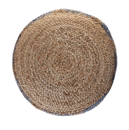 Hand Made Jute and Cotton Navy Pouf