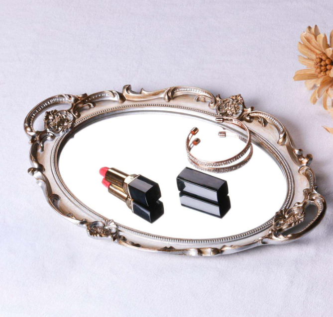 Polyresin Ellipse Antique Decorative Mirror Tray