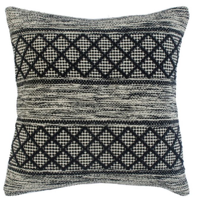 Hand Woven Diamond Black Cushion 20x20"
