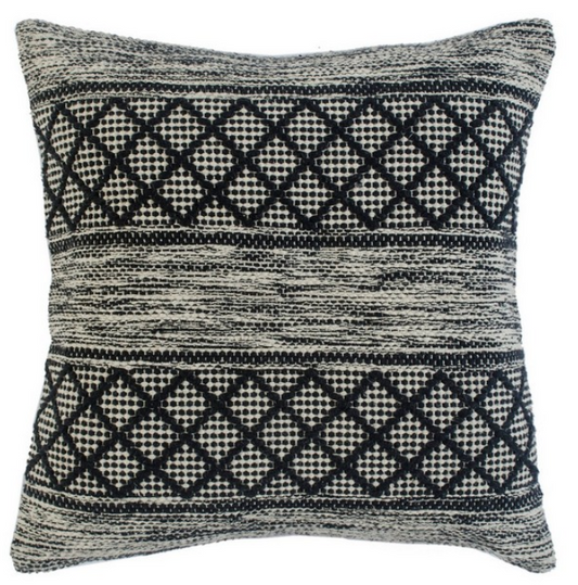 Hand Woven Diamond Black Cushion 20x20"
