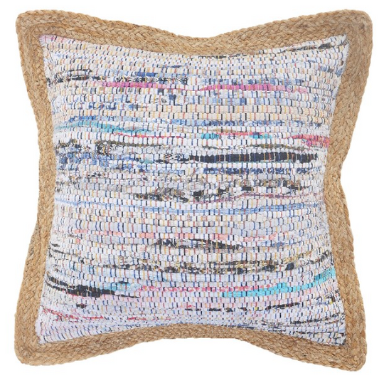 Hand-Woven Cotton Jute Pastel Pillow 20 x 20"