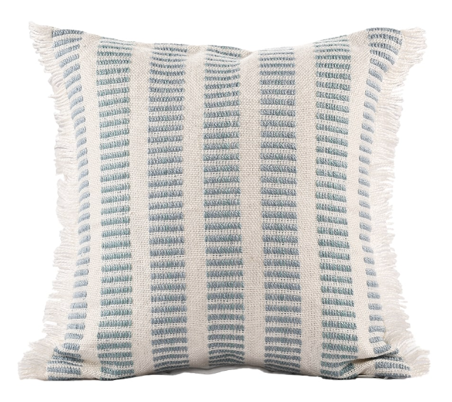 Hand-Woven Polyester Striped Blue Pillow 20 x 20"
