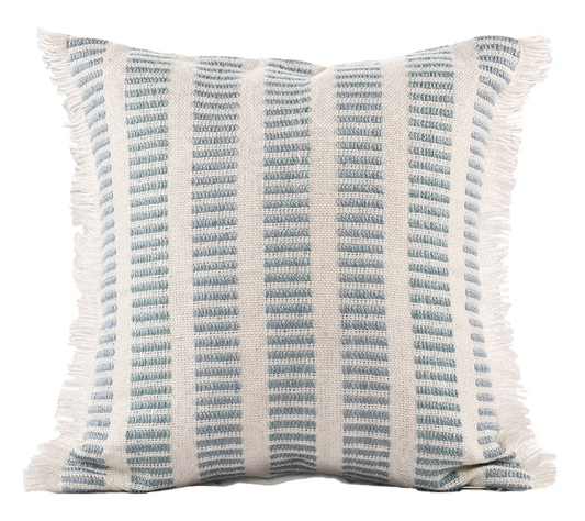 Hand-Woven Polyester Striped Blue Pillow 20 x 20"