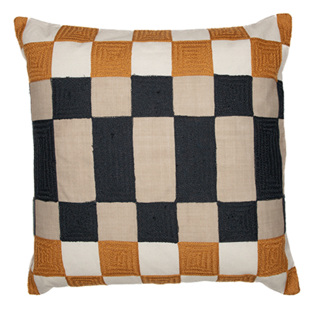 Hand-Woven Polyester Mustard Black Pillow 20 x 20"