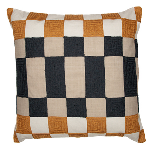 Hand-Woven Polyester Mustard Black Pillow 20 x 20"