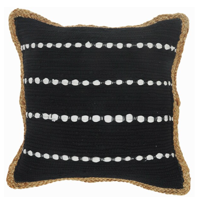 Hand-Woven Cotton Jute Black Pillow 20 x 20"