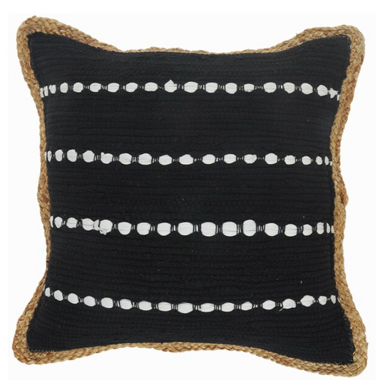 Hand-Woven Cotton Jute Black Pillow 20 x 20"