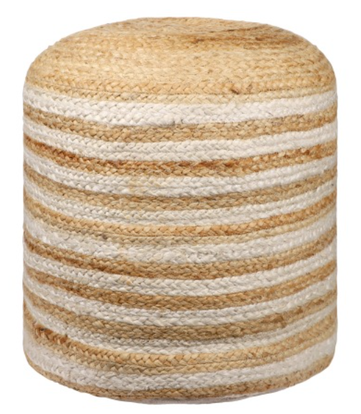 Hand-Woven Jute And Cotton Pouf Natural 18"