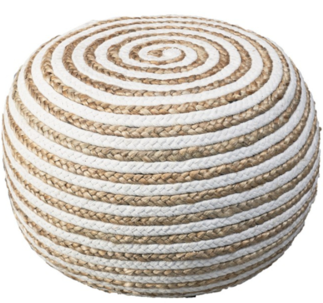 Hand-Made Jute And Cotton Pouf Natural 20"