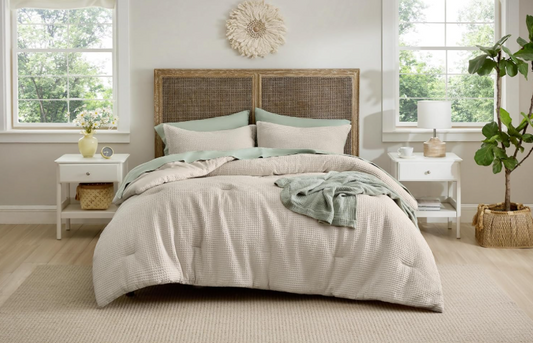 Linen Cotton Waffle Comforter Set