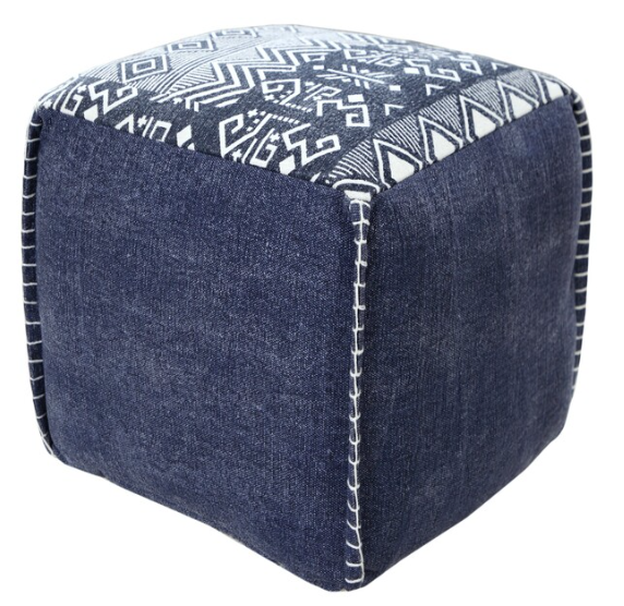 Handmade 100% Cotton Square Blue Ottoman