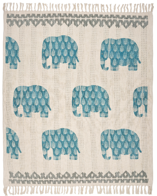 Hand Woven 100% Cotton Elephant Throw