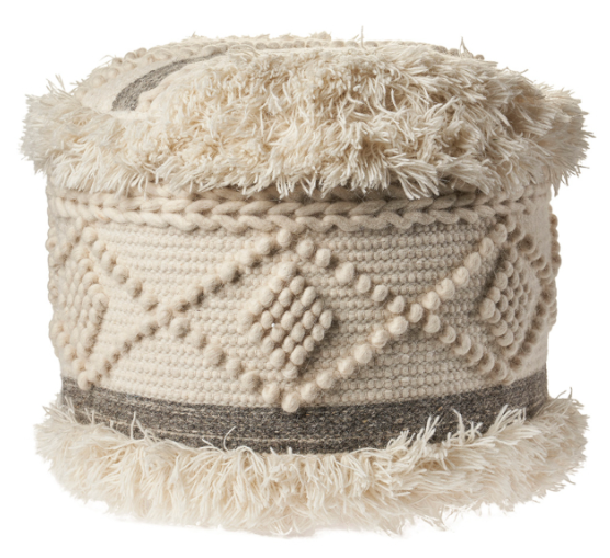 Hand-Made Wool and Cotton Round Ottoman