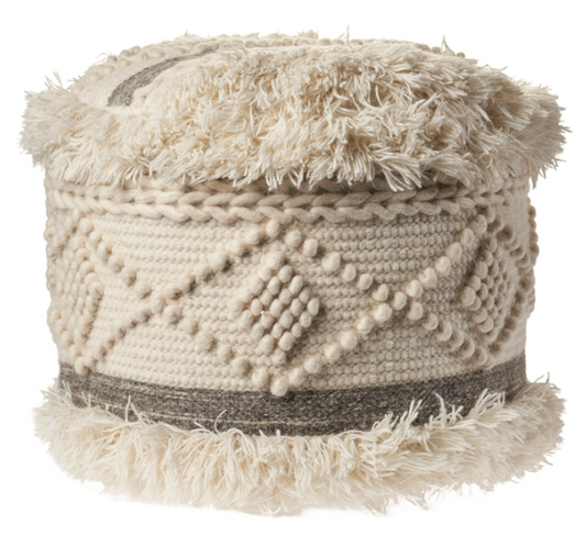 Hand-Made Wool and Cotton Round Ottoman