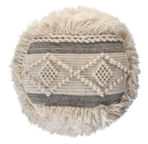 Hand-Made Wool and Cotton Round Ottoman