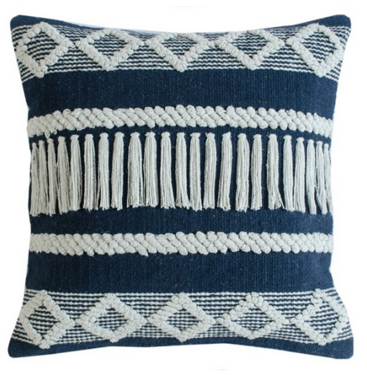 Hand-Woven Cotton Blue Decorative Cushion