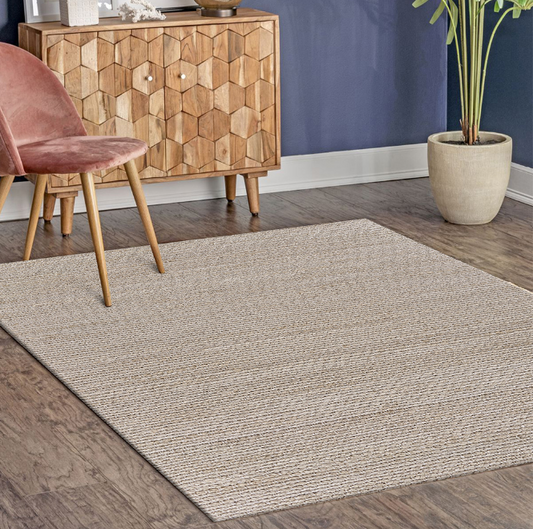 Hand Woven Jute and Cotton Natural Bleached Rug