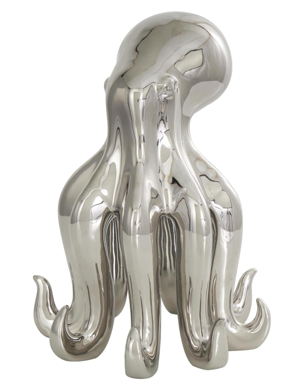 Ceramic Octopus Sculpture Silver