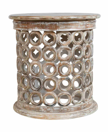 Hand Made White Wash Wood Side Table