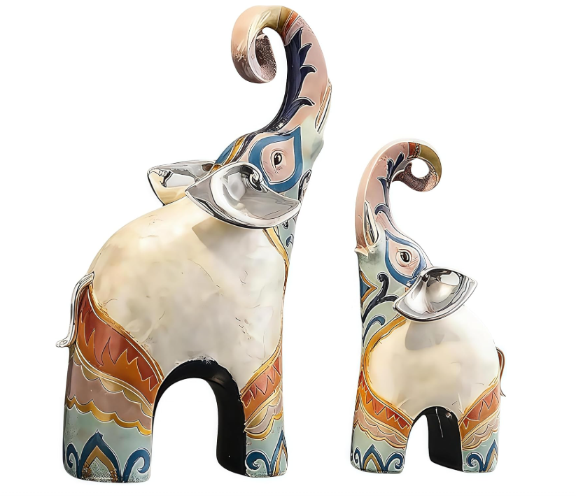Decorative Colorful Elephant Statue Set of 2