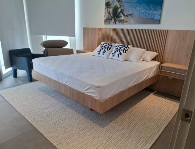 Custom Floating Bed With Nightstands and Panel