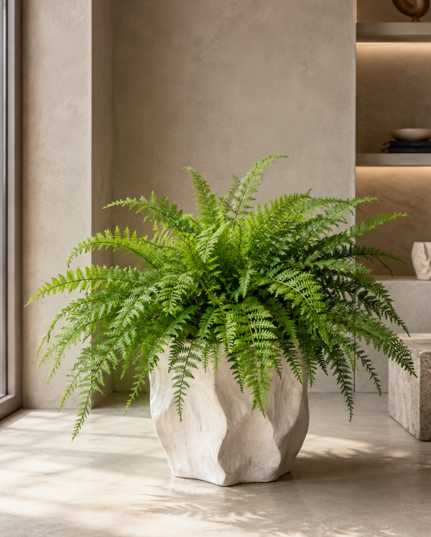 UV Proof Fern + Wavy White Pot 39cm