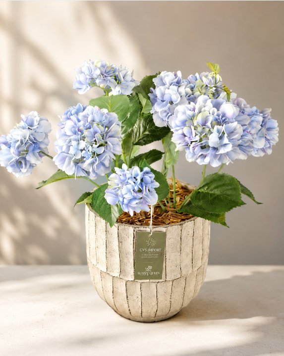 UV Proof Hydrangea Blue + Grey Pot 30cm