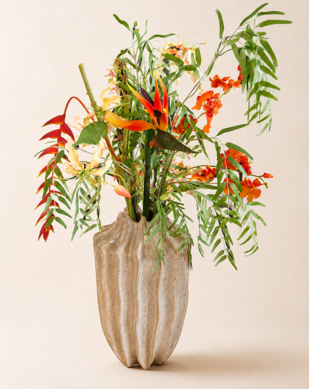 Structured Sand Vase With Florals 37cm