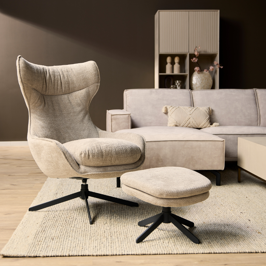 Swivel Armchair With Ottoman Taupe