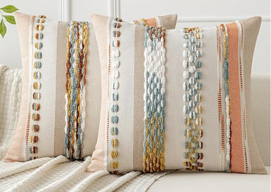 Boho Blue Orange Throw Pillow 18 x 18"