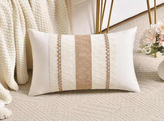 Boho Organic Cotton Neutral Throw Pillow 12 x 24"