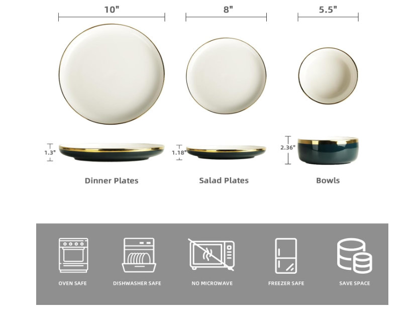 12 Pieces Luxury Porcelain Dinner Set
