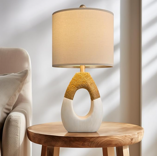 Boho Table Lamp Rattan 19"