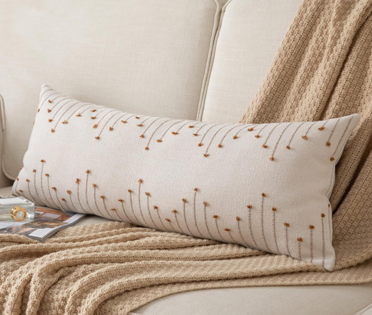 Cotton Boho Lumbar Pillow 14x36 Long