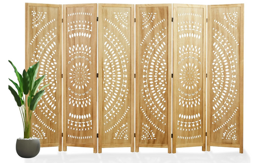 66.9Inch Folding Room Divider Natural Paulownia Wood