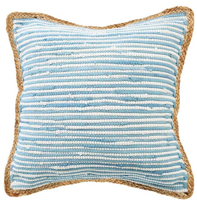 Air Blue Decorative Pillow Jute & Cotton 20x20"