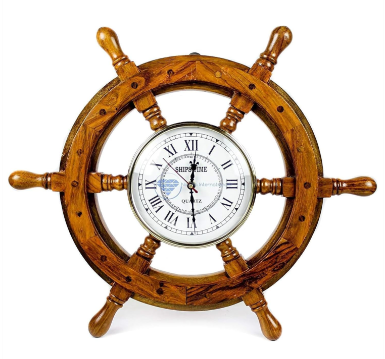 Nautical Clock Ship Wheels Deco